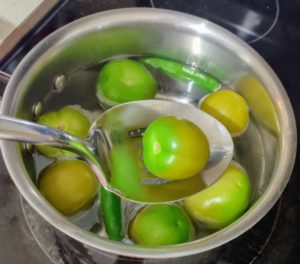 pot of boiled tomatillos