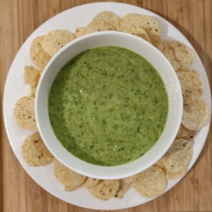 Salsa verde in a bowl with chips